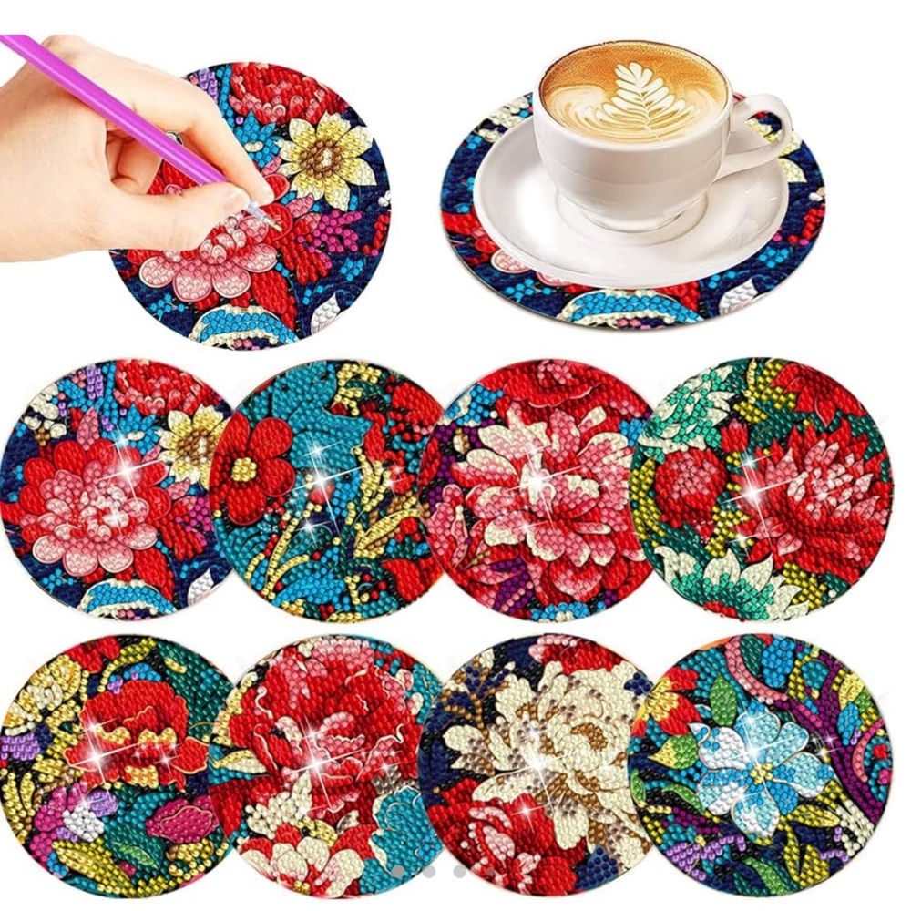 8 PCS Diamond Painting Coasters with Holder